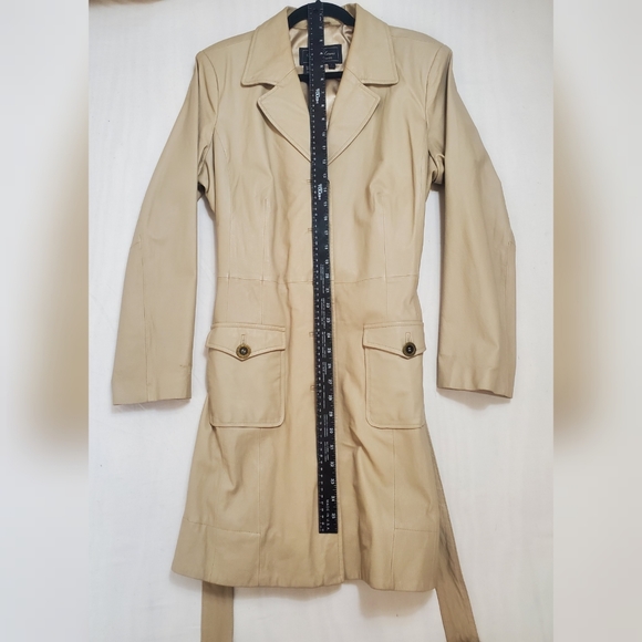 Terry Lewis Leather Trench Coat Womens Large Double Breasted Belted Pockets - Picture 6 of 6